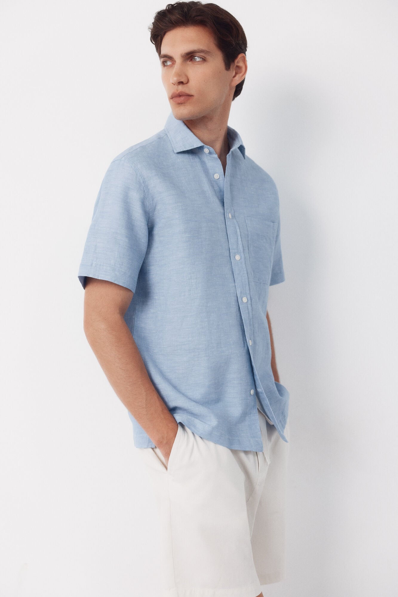 Cortefiel Plain cotton linen short sleeve shirt