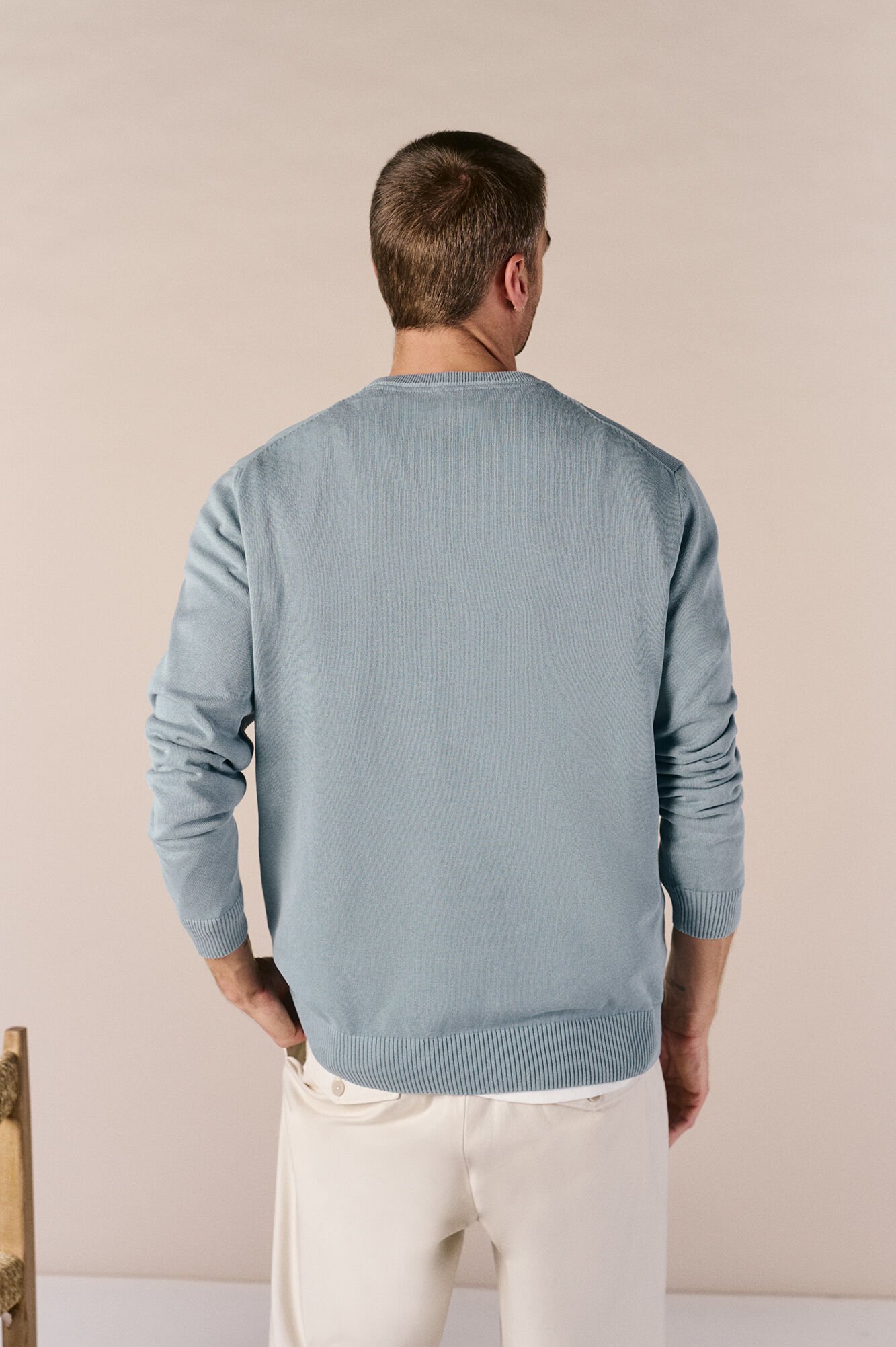 OOTO Camisola gola redonda em algod&atilde;o lavado Azul