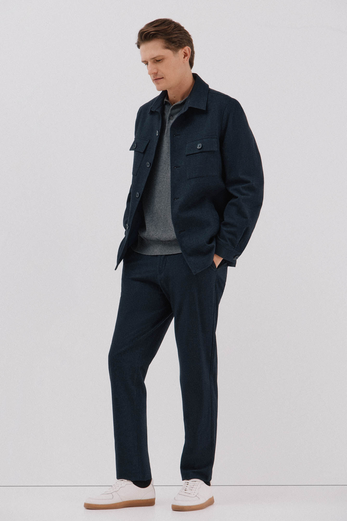 Cortefiel Micro-check cotton pants Navy