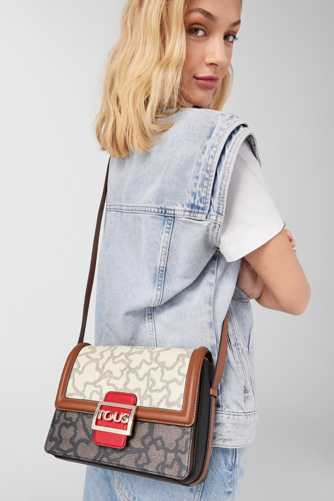 Tous Bandolera mediana beige y negra Kaos Icon Multicolor