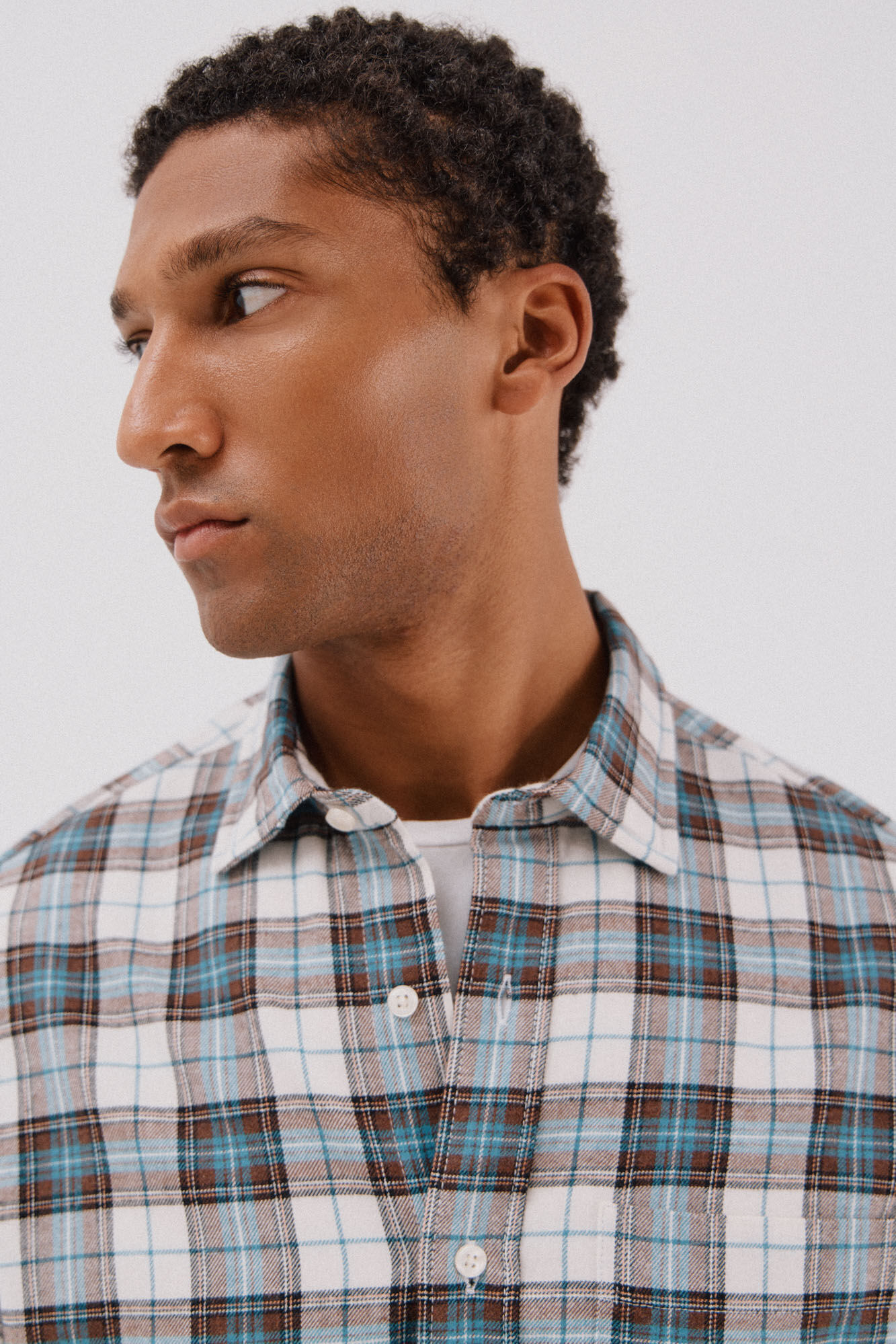 Cortefiel Checked flannel shirt Turquoise