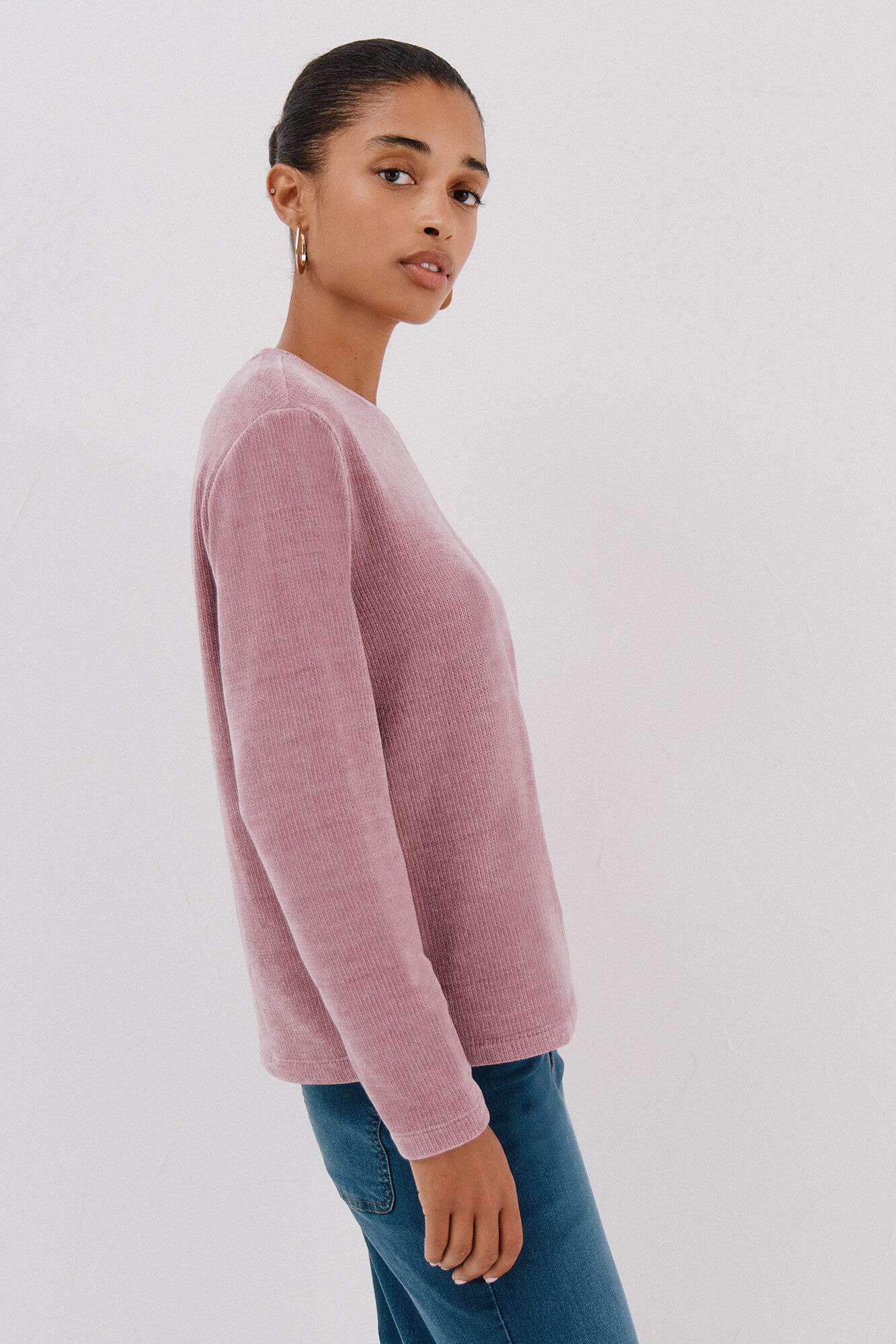 Cortefiel Camiseta riscas em chenille Roxo