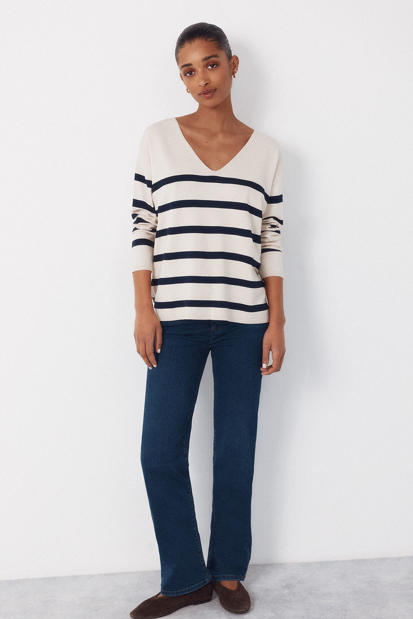 Cortefiel Jersey escote pico Estampado blanco