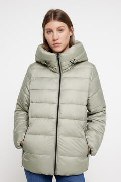 Cortefiel Cropped high neck puffer coat with hood Grey