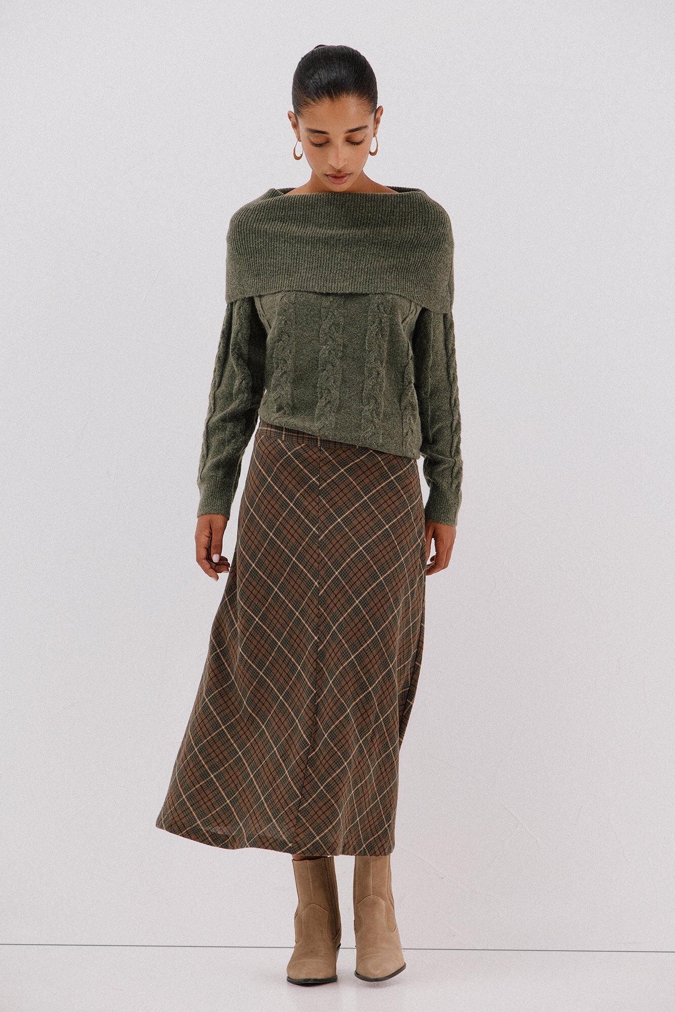 Cortefiel Saia capa xadrez Verde