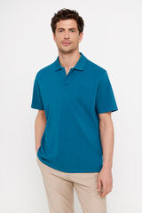 Cortefiel Slub piqué open neck polo shirt Blue