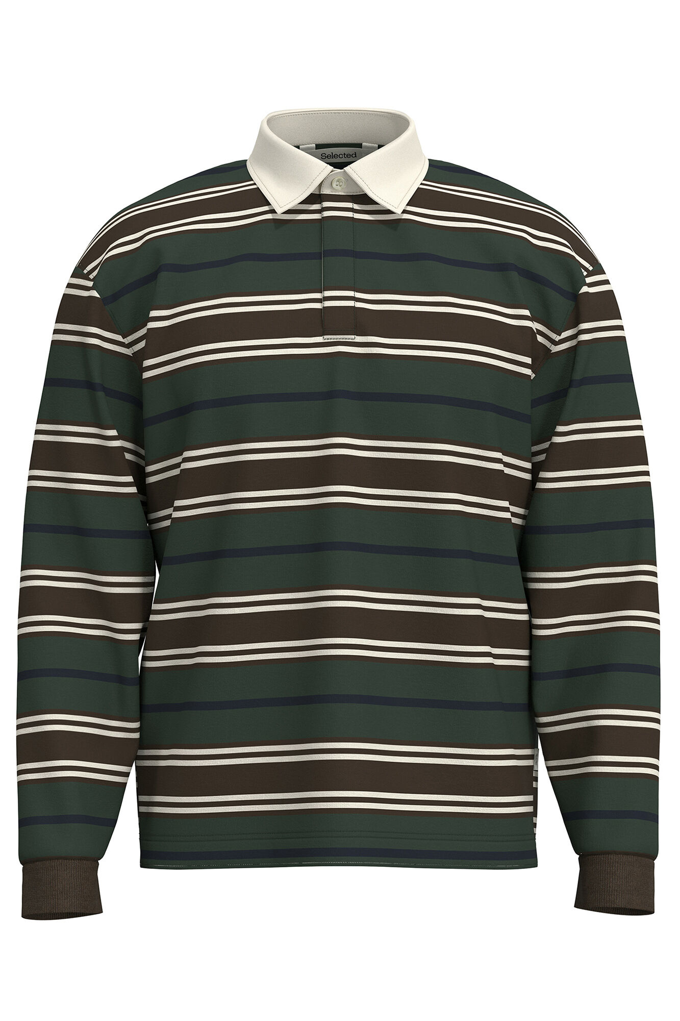 Selected Polo estilo rugby feita de 100% algod&atilde;o org&acirc;nico. Verde