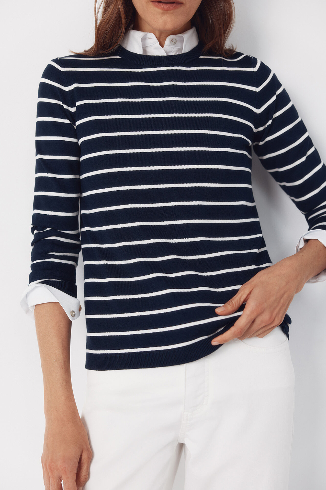 Cortefiel Striped jersey-knit jumper Navy