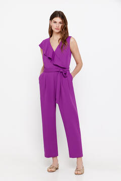 Cortefiel Long flounced jumpsuit Purple