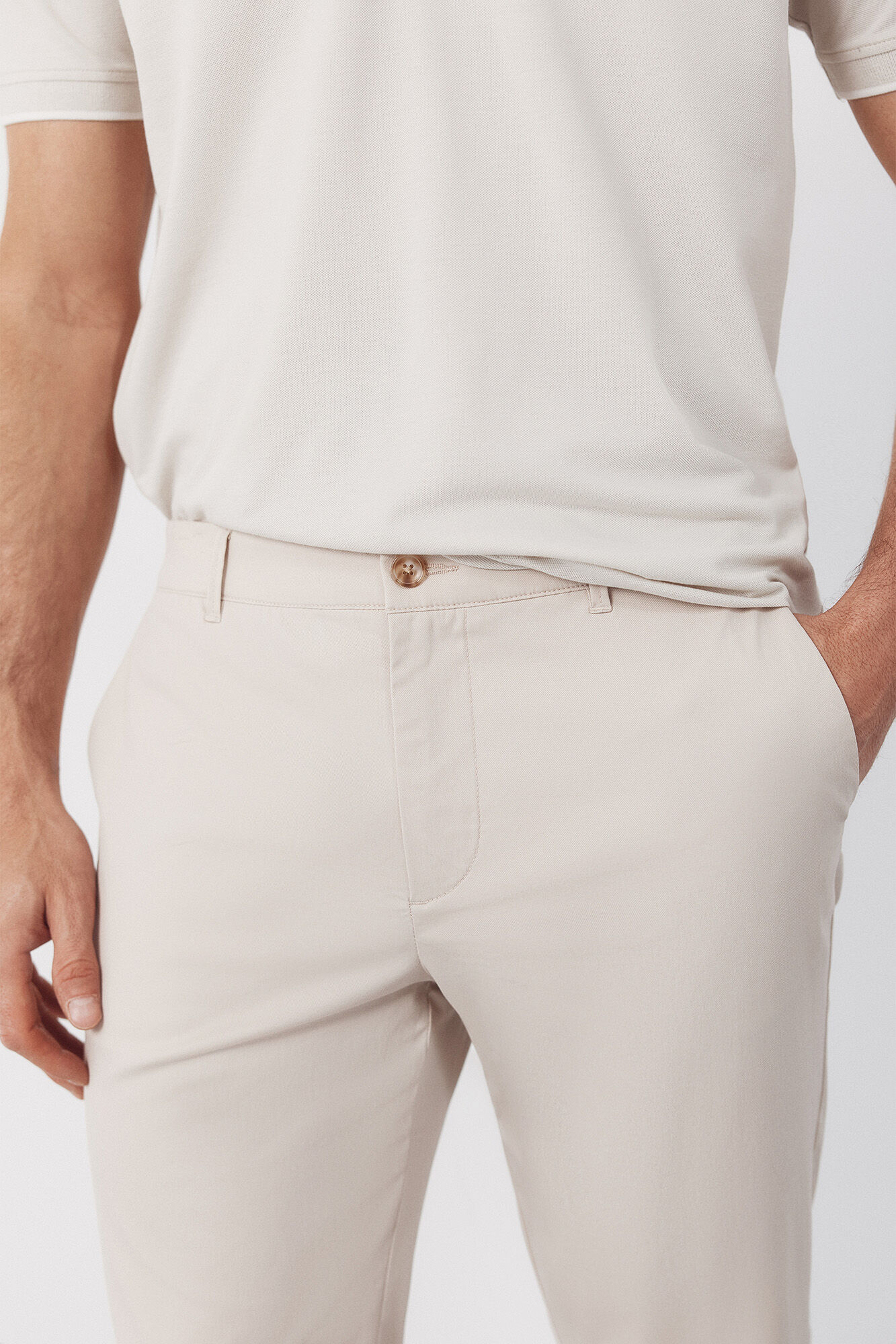 Cortefiel Slim fit technical chinos trousers Beige