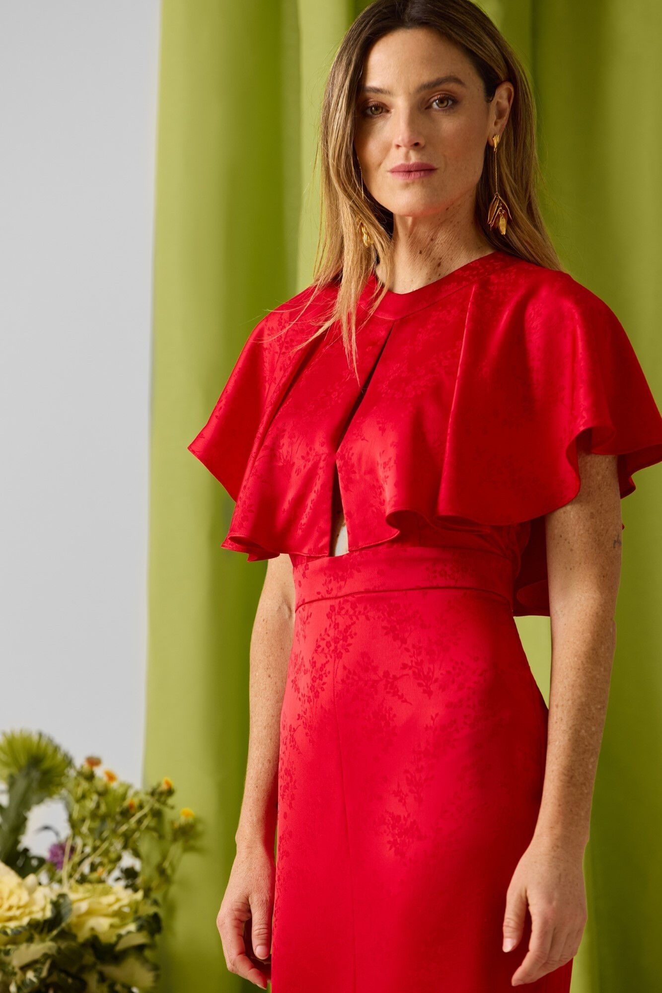 Silbon Vestido capa jacquard cole&ccedil;&atilde;o evento Vermelho