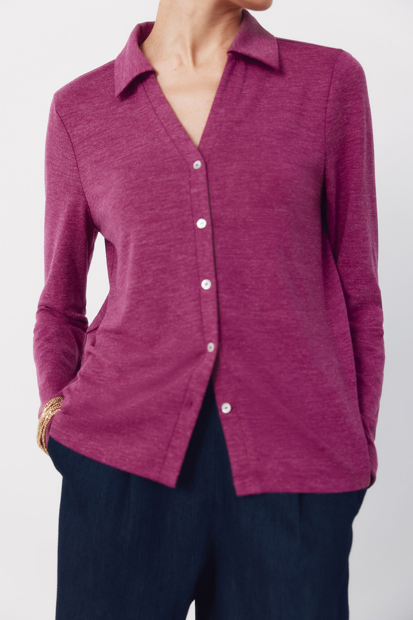 Cortefiel Camisa punto el&aacute;stico Morado