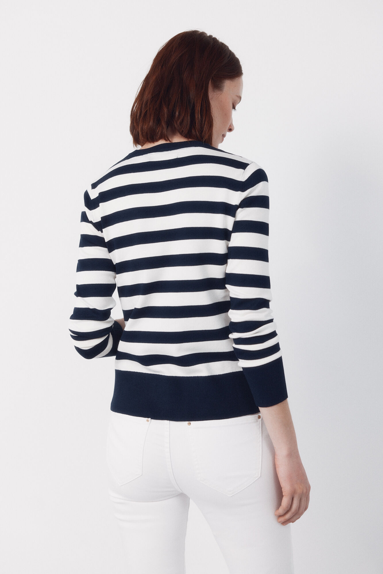 Cortefiel Striped jersey-knit jumper Printed white