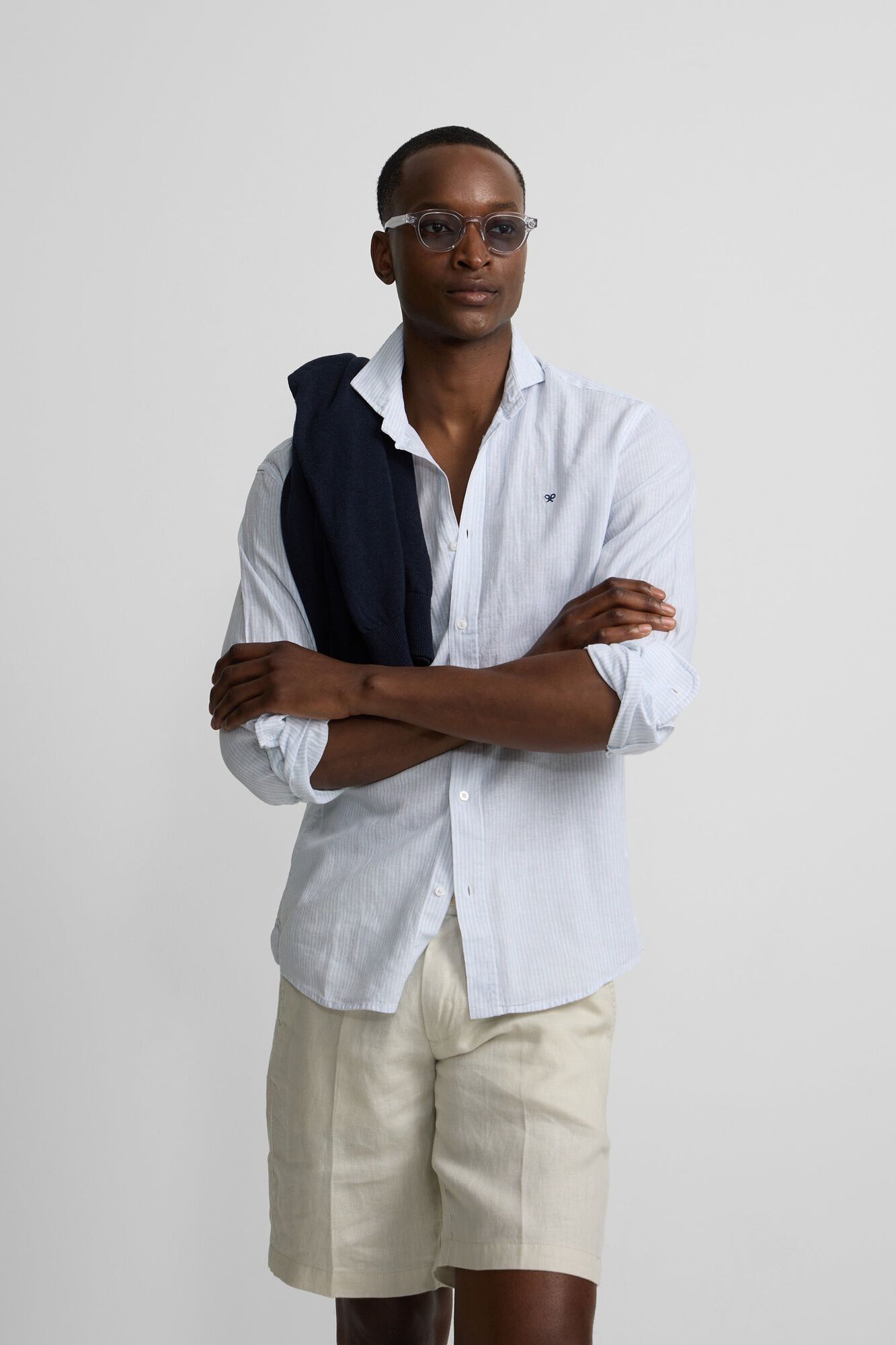 Silbon Camisa sport em linho &agrave;s riscas Azul