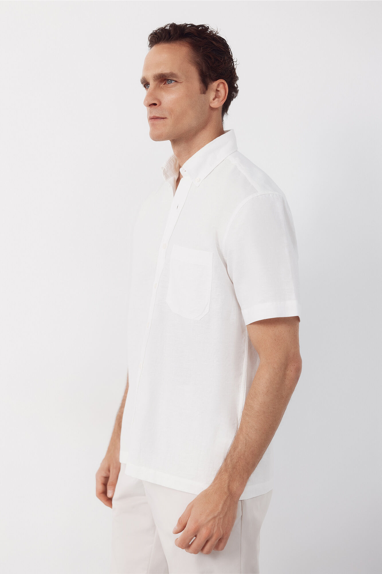 Cortefiel Linen short sleeve shirt White