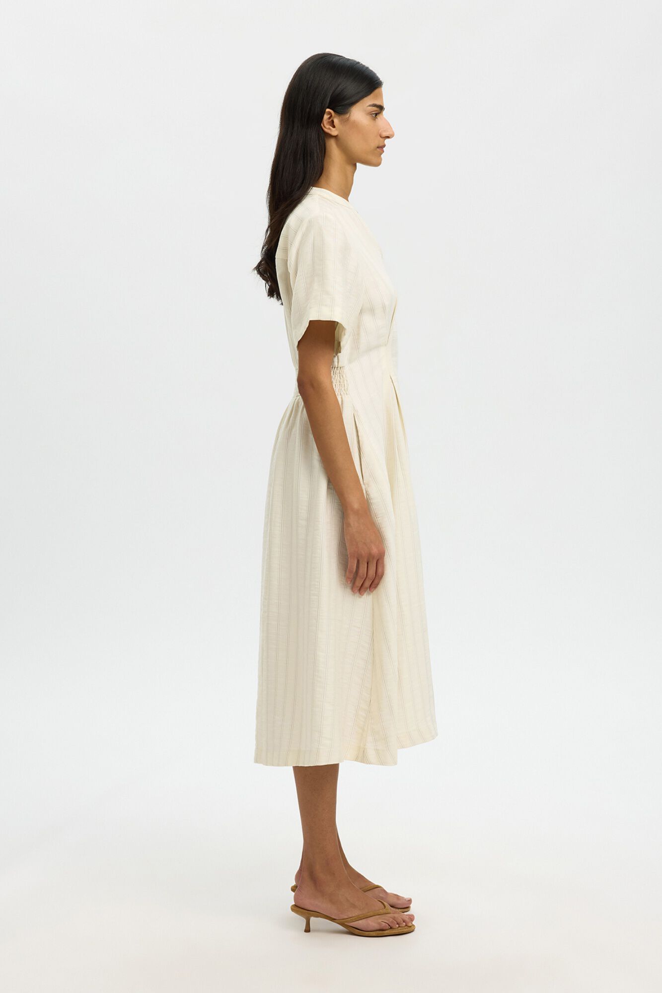 Selected Vestido midi &agrave;s riscas Branco