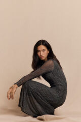 Slowlove Vestido malha estampado franzido Cinzento