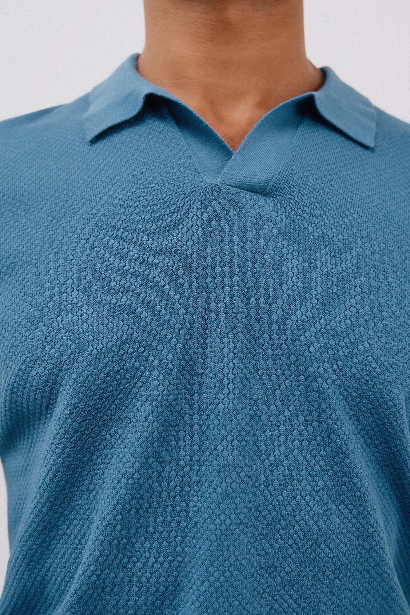 Cortefiel Short sleeve structured cotton polo shirt shirt Blue