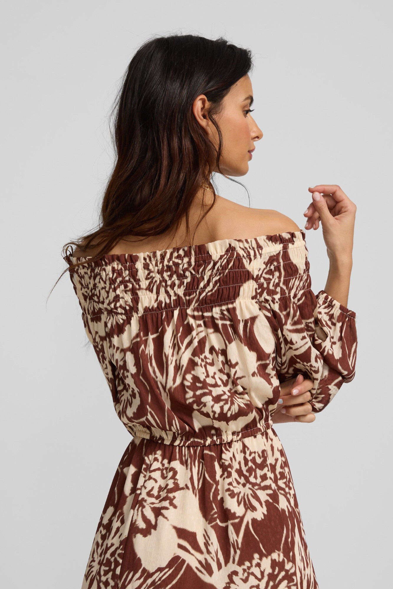 Silbon Strapless printed dress Brown