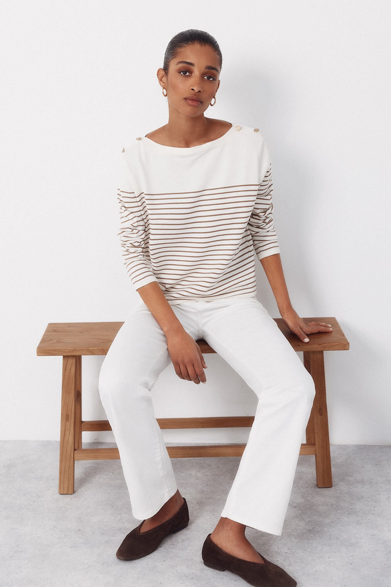 Cortefiel Striped button jumper Ivory