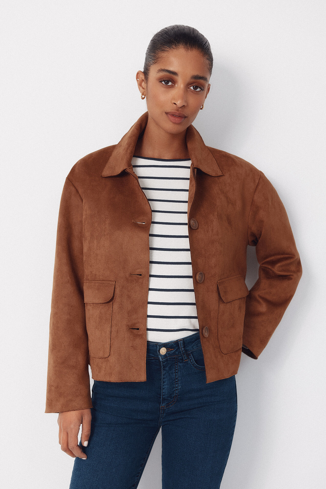 Cortefiel Suede -effect fabric jacket Beige