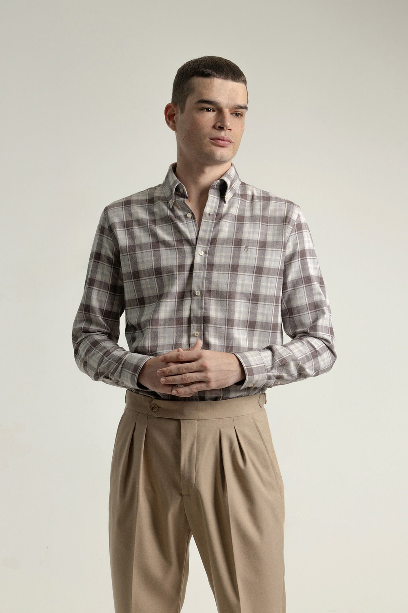 PuroEGO Camisa xadrez de algod&atilde;o slim fit