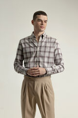 PuroEGO Camisa xadrez de algod&atilde;o slim fit Castanho