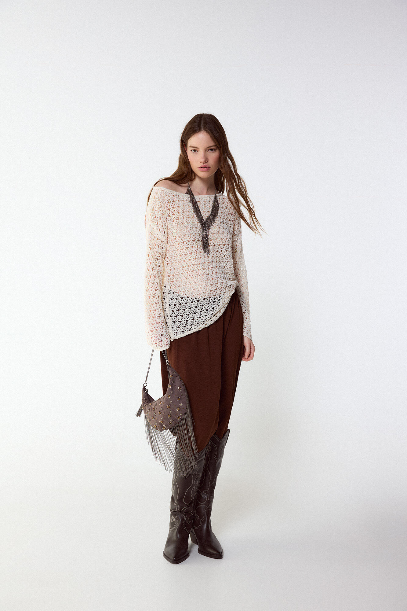 Slowlove Camisola de malha rendada Ecru