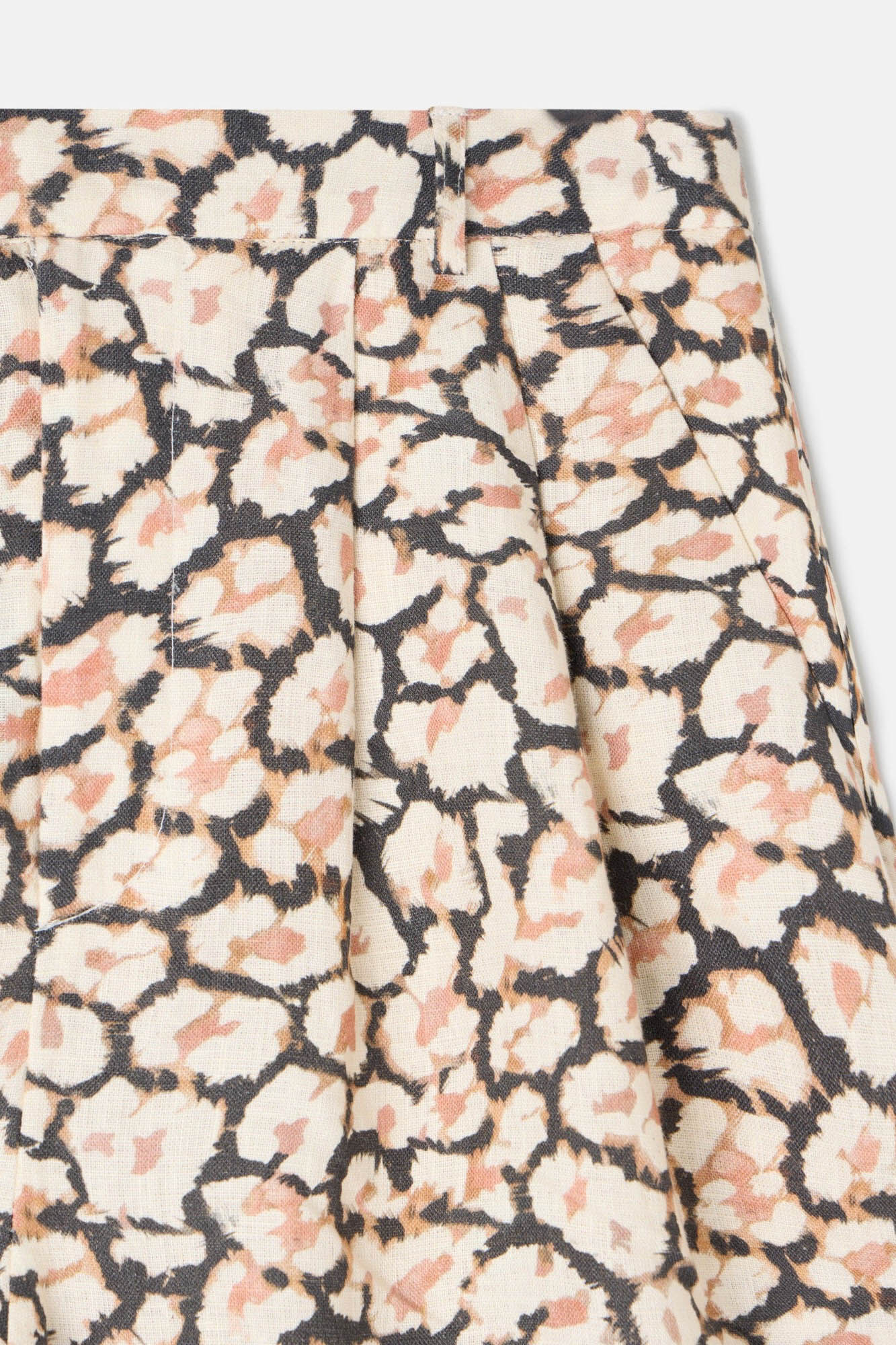 Silbon Cal&ccedil;as de linho com pregas animal estampado Castanho