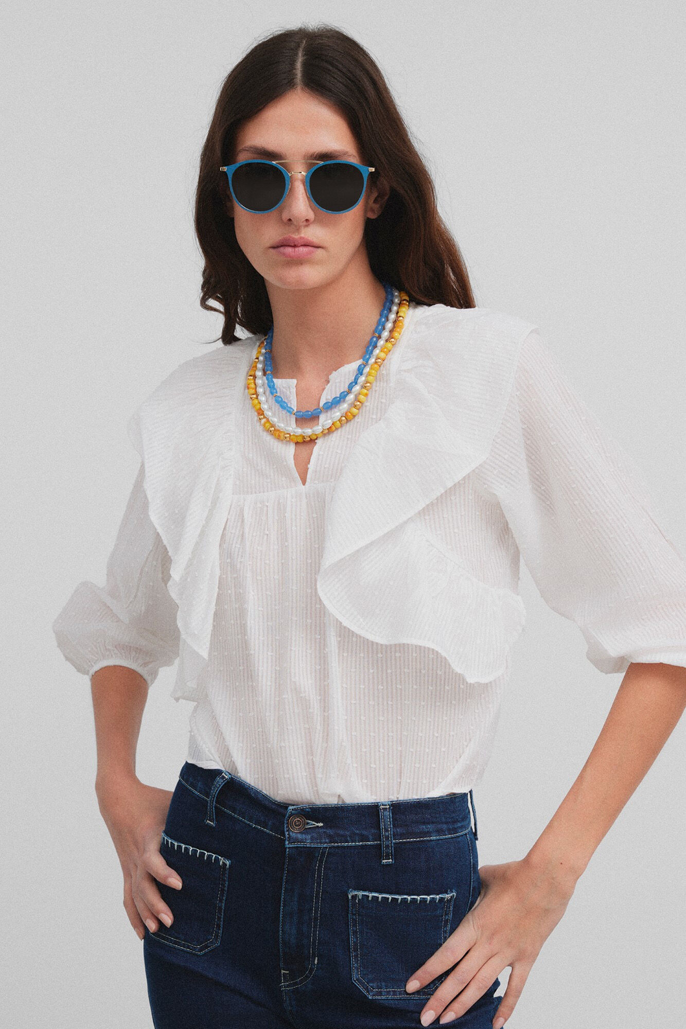 Silbon Blusa de folhos plumeti  Branco