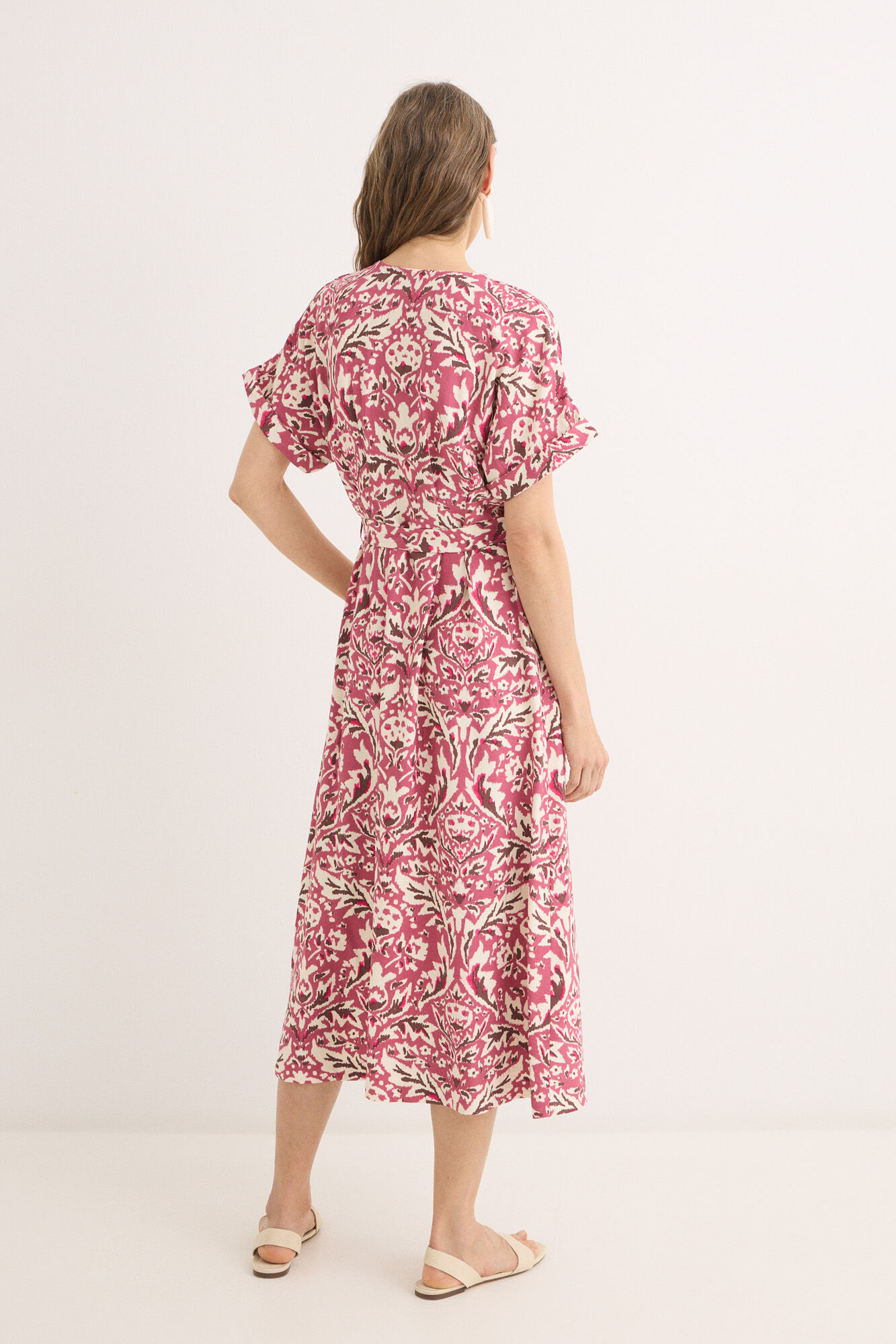 Cortefiel Vestido midi pliegues Multicolor