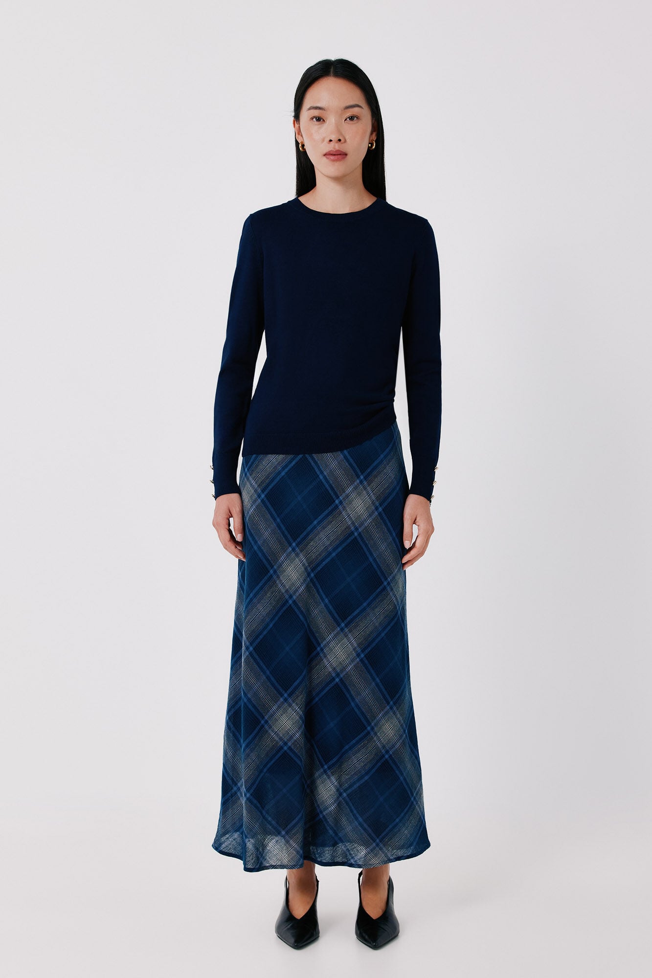 Cortefiel Plaid midi skirt