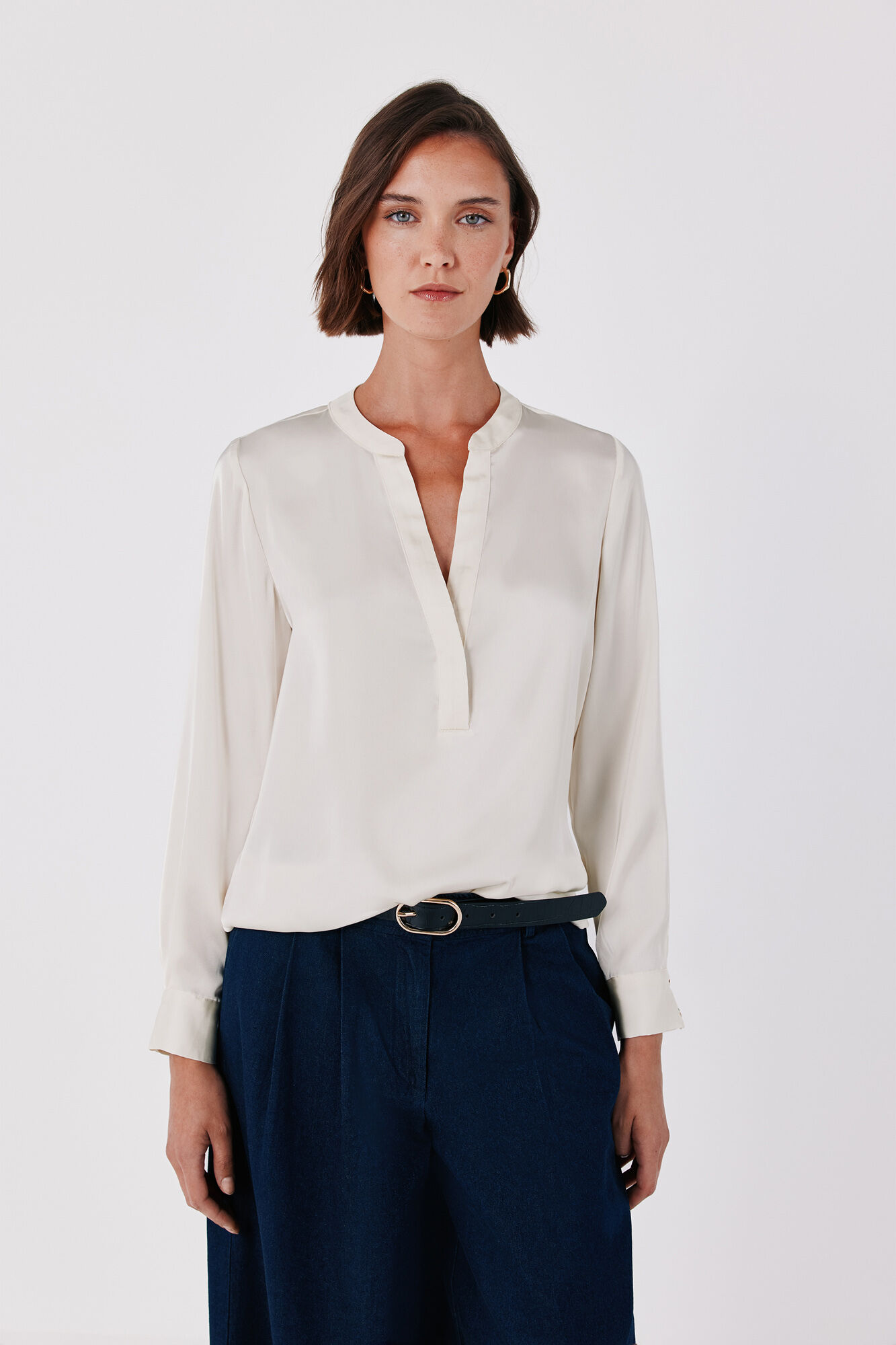 Cortefiel Satin-finish polo shirt blouse