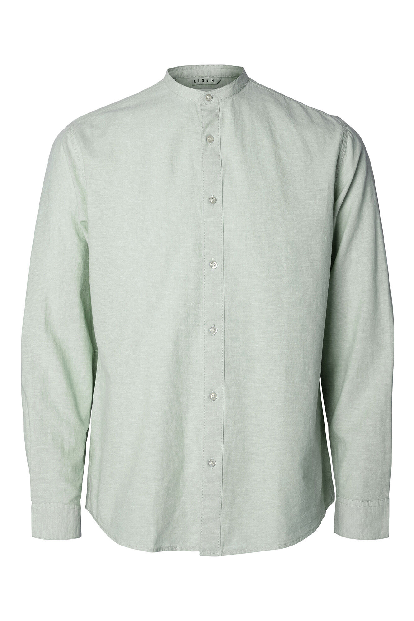 Selected linen shirt with mandarin collar Green