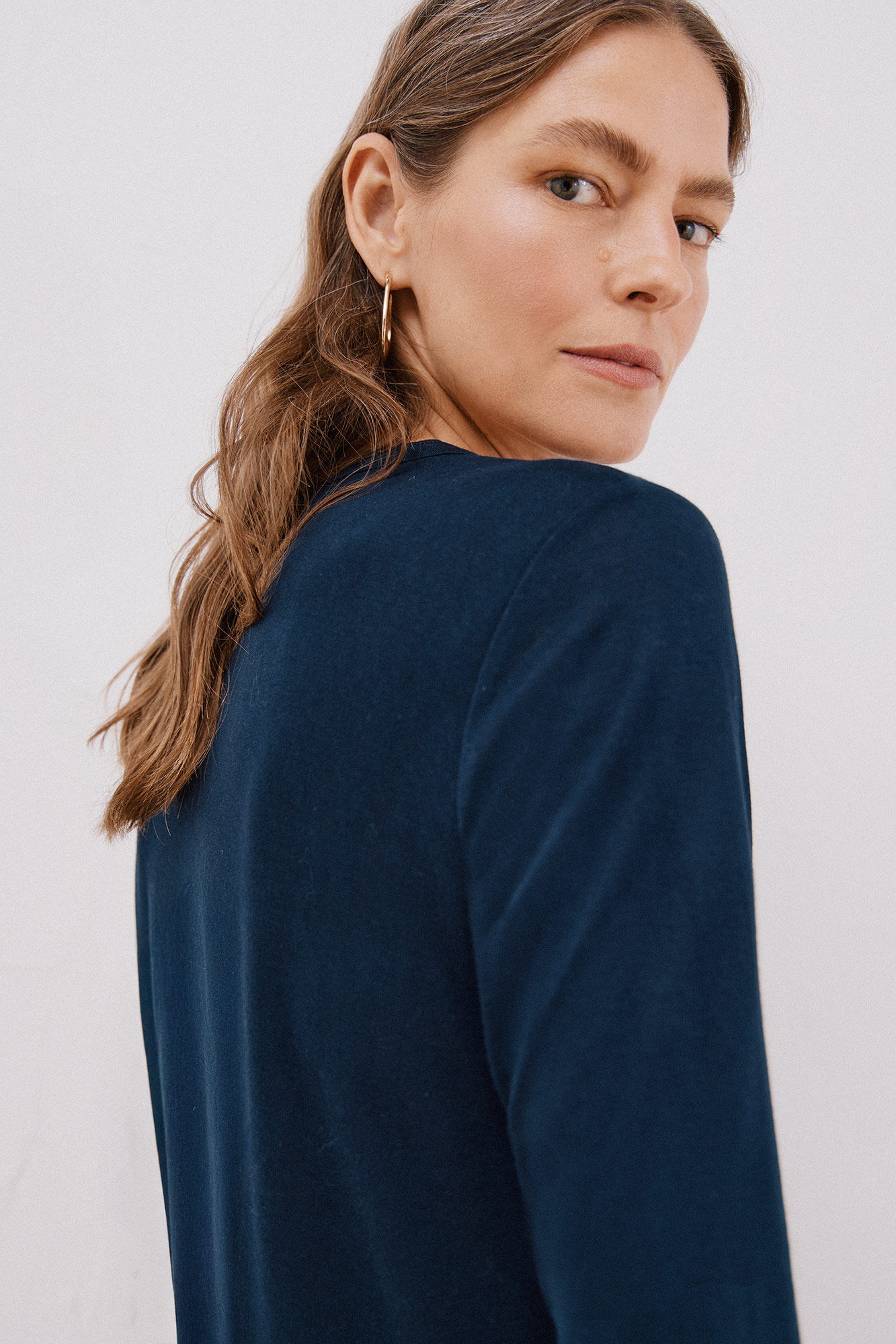 Cortefiel linen effect mandarin collar T-shirt Navy