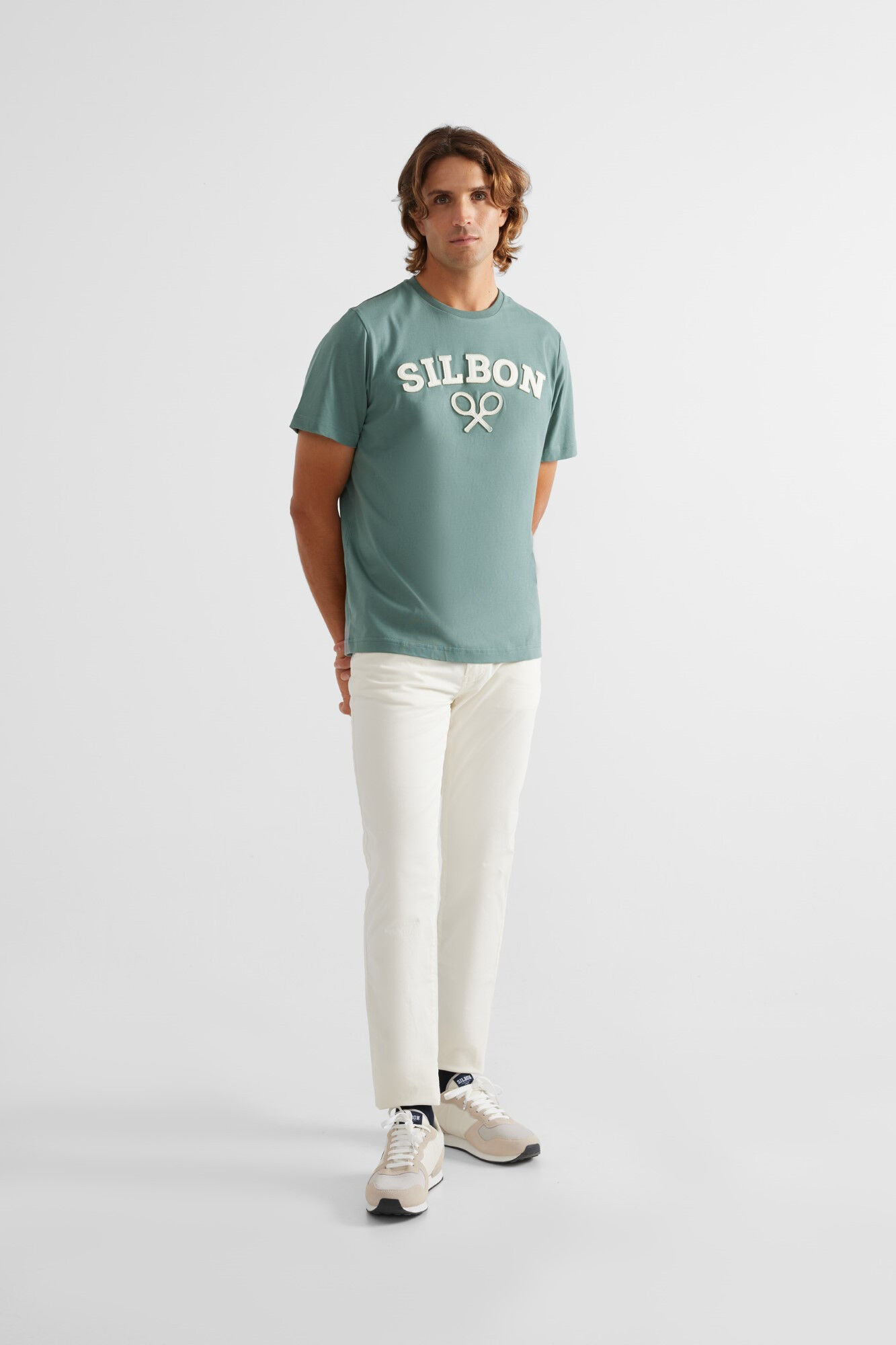 Silbon Camiseta logo raqueta media verde Verde