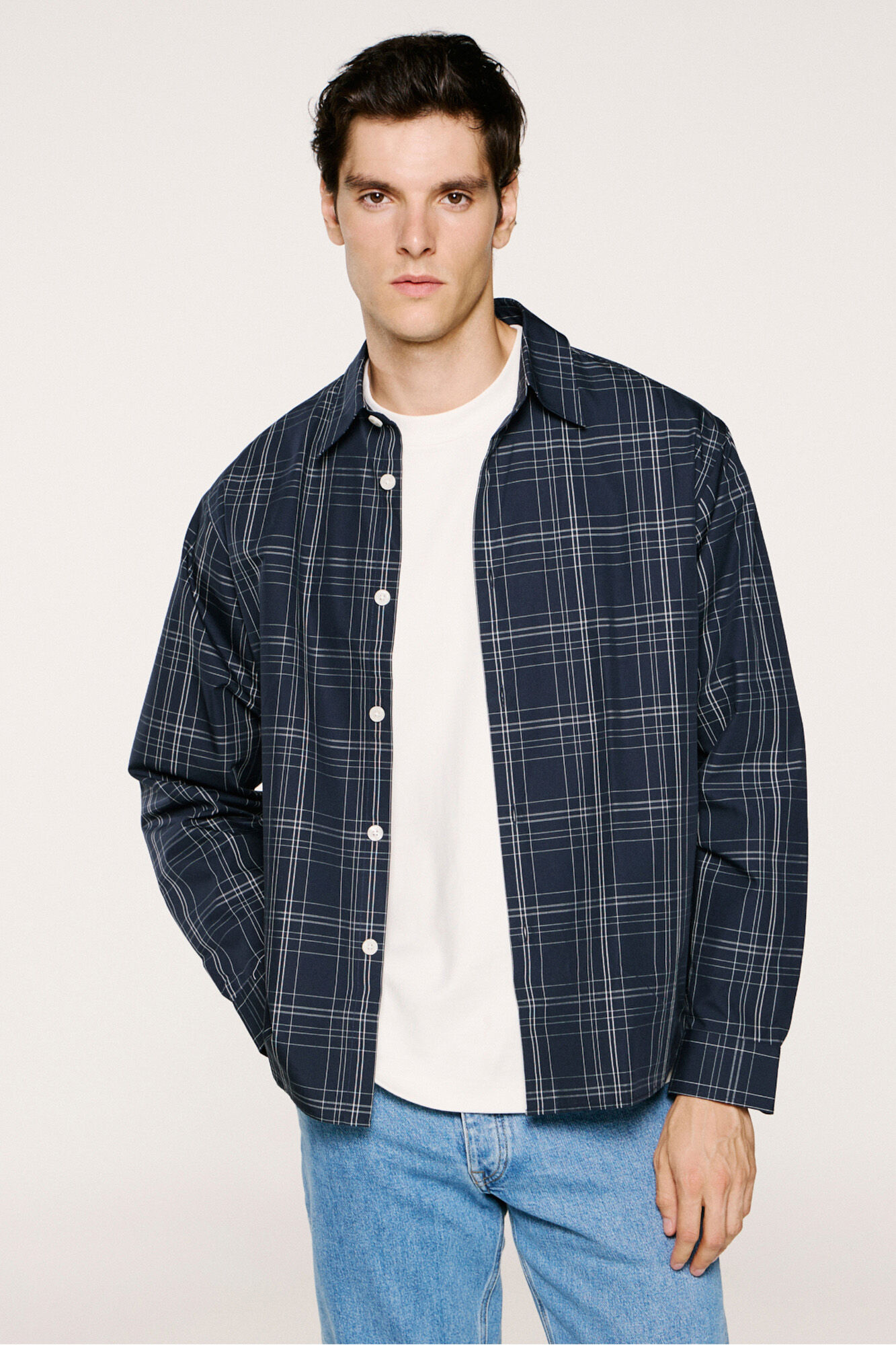 Selected Camisa xadrez de popelina  Azul