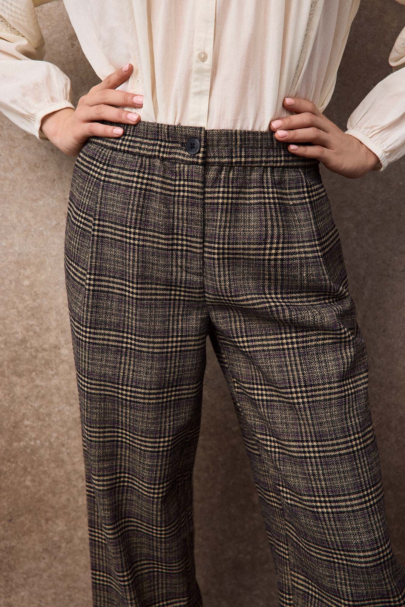 Slowlove Plaid trousers Printed grey