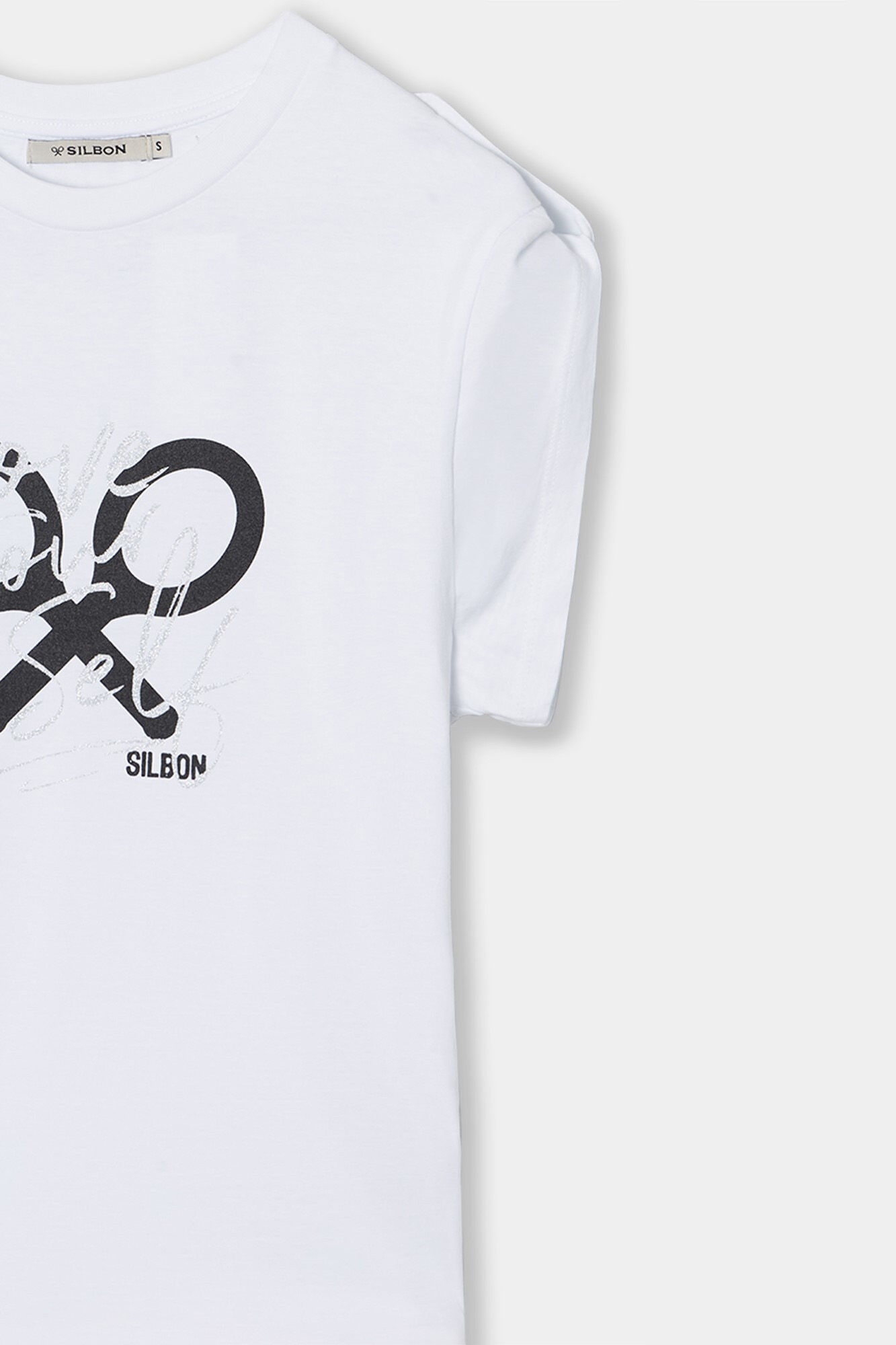 Silbon Women's roll-out sleeve T-shirt  White