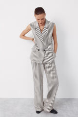 Cortefiel Striped trousers with belt Printed white