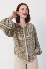 Cortefiel Printed blouse Kaki