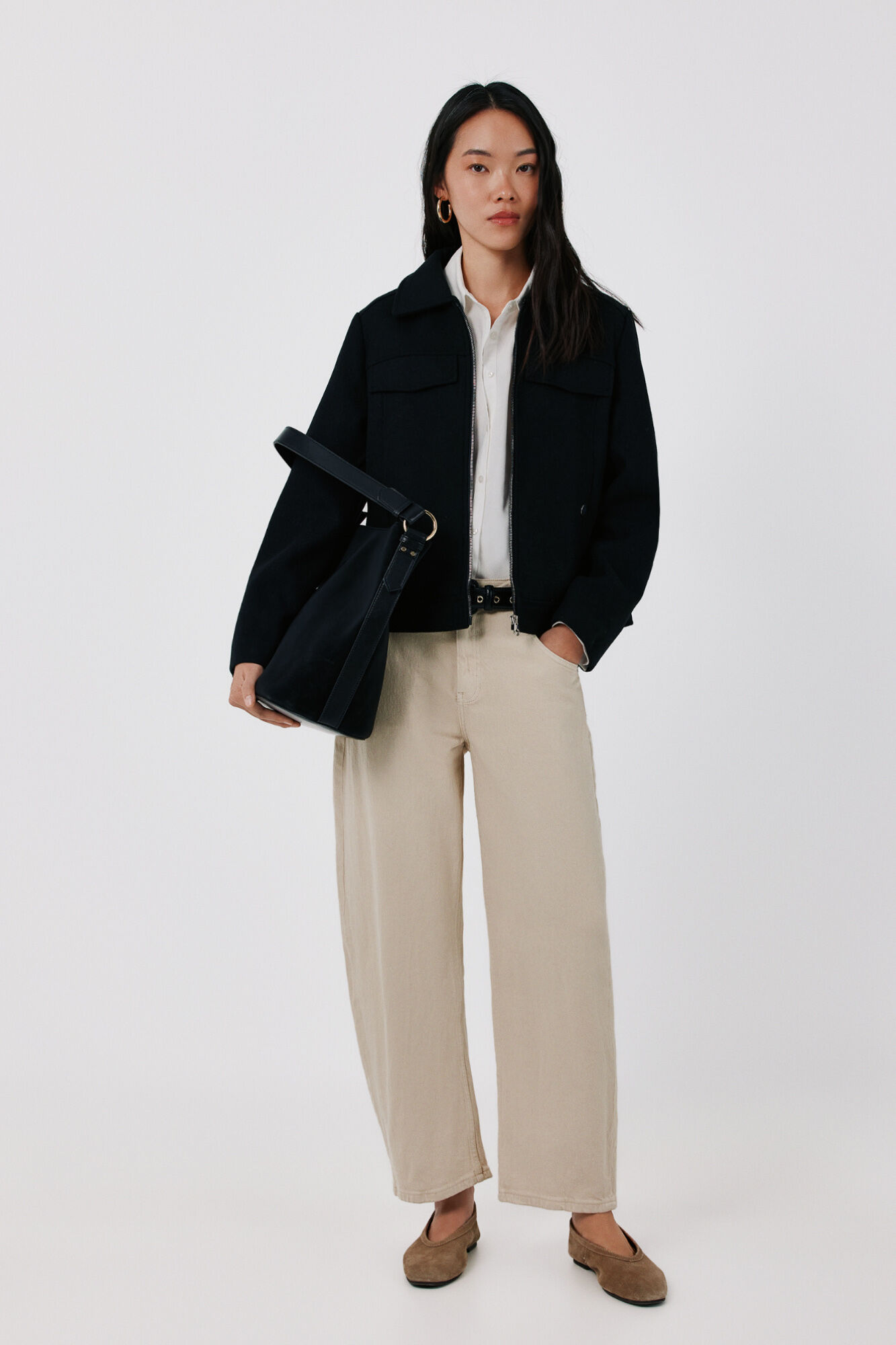 Cortefiel Short zip fastening jacket Black