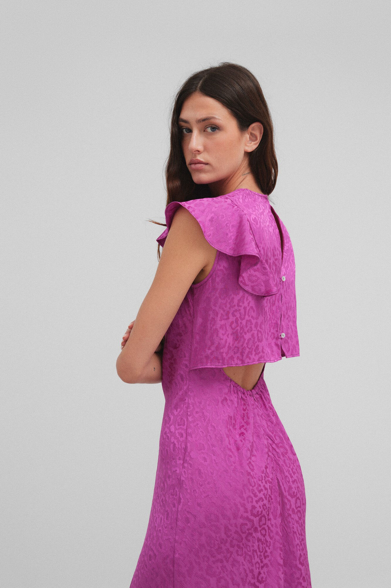 Silbon Vestido midi jacquard animal print Fucsia