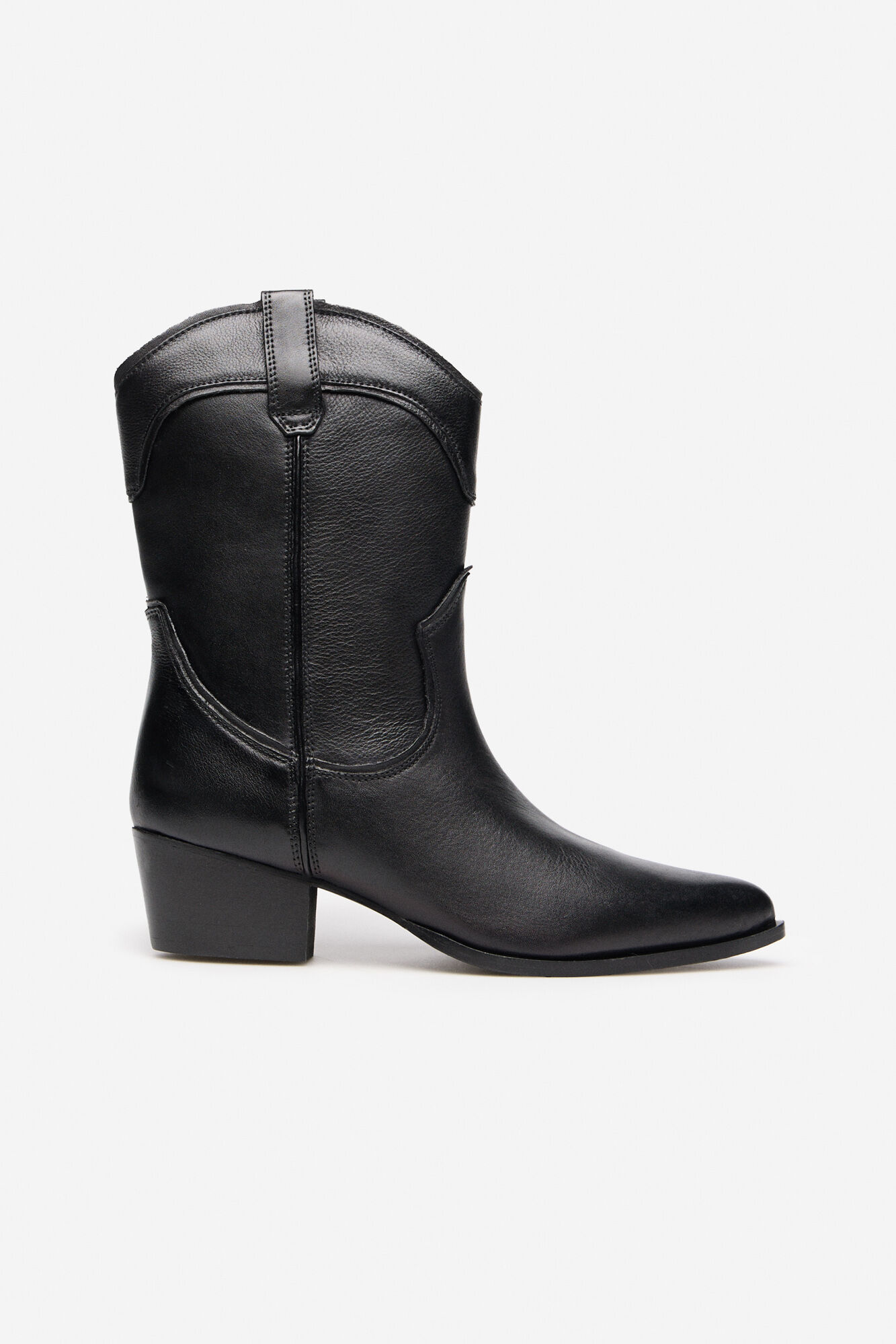 Cortefiel Leather cowboy boots Black