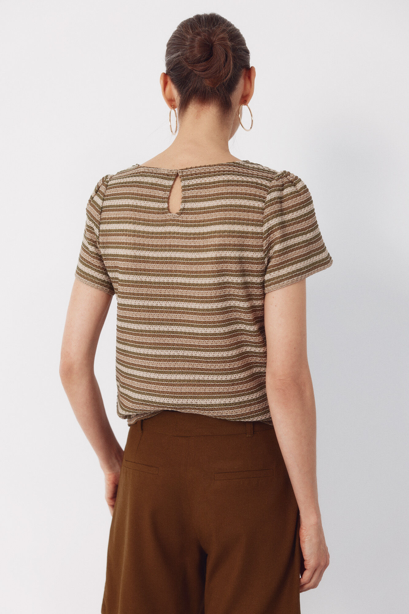 Cortefiel Striped structured top Kaki