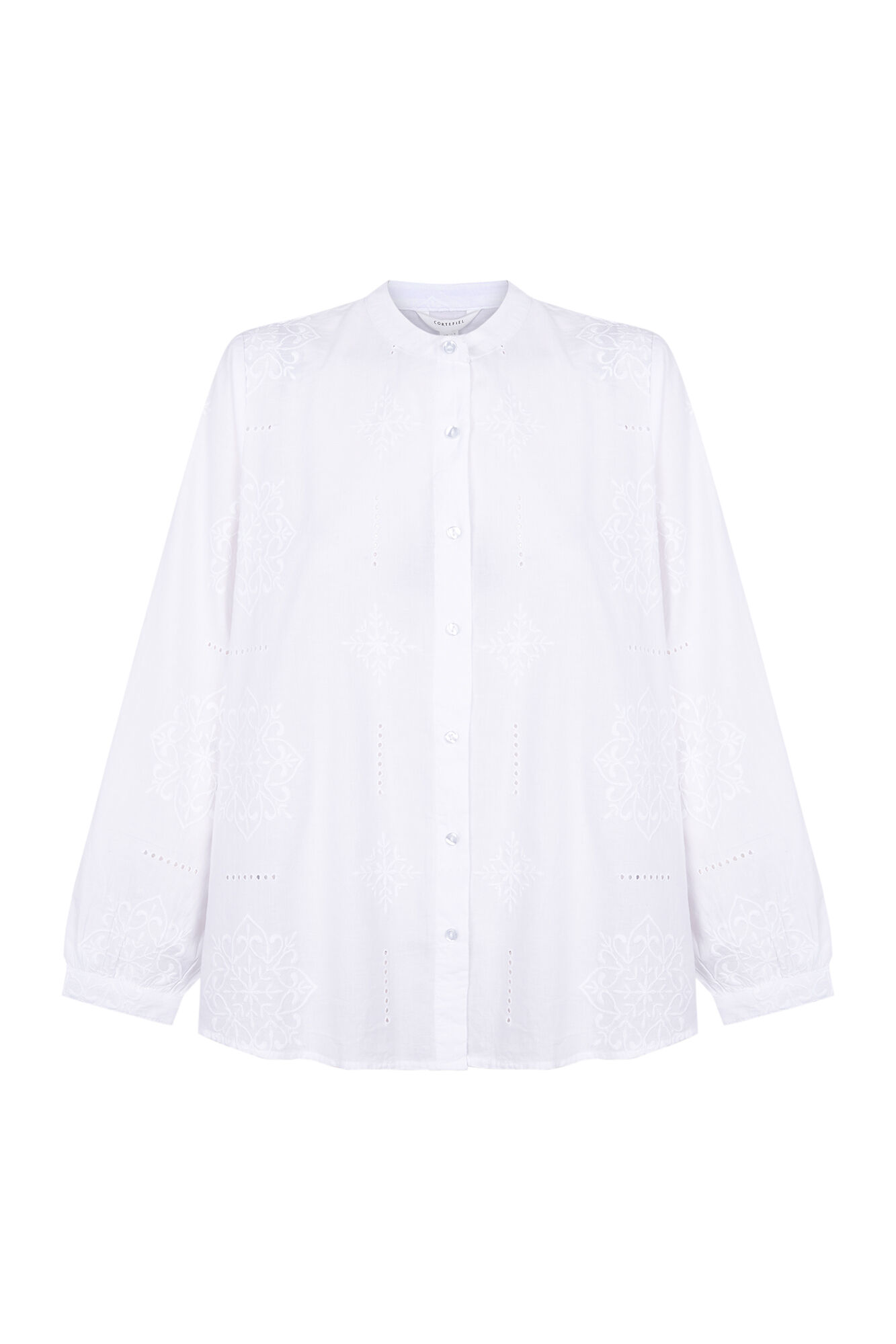 Cortefiel Camisa com bordado e gola redonda Branco