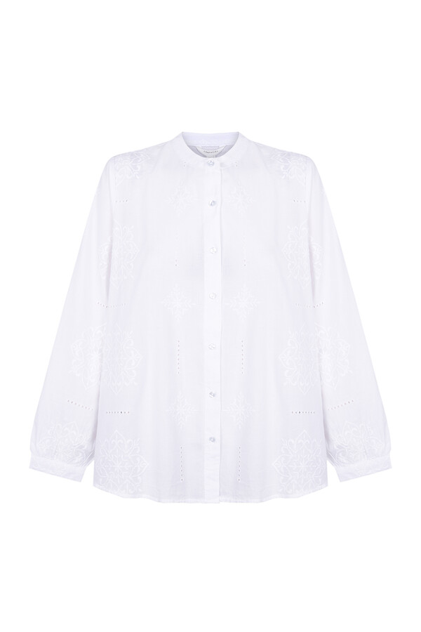 Cortefiel Camisa com bordado e gola redonda Branco