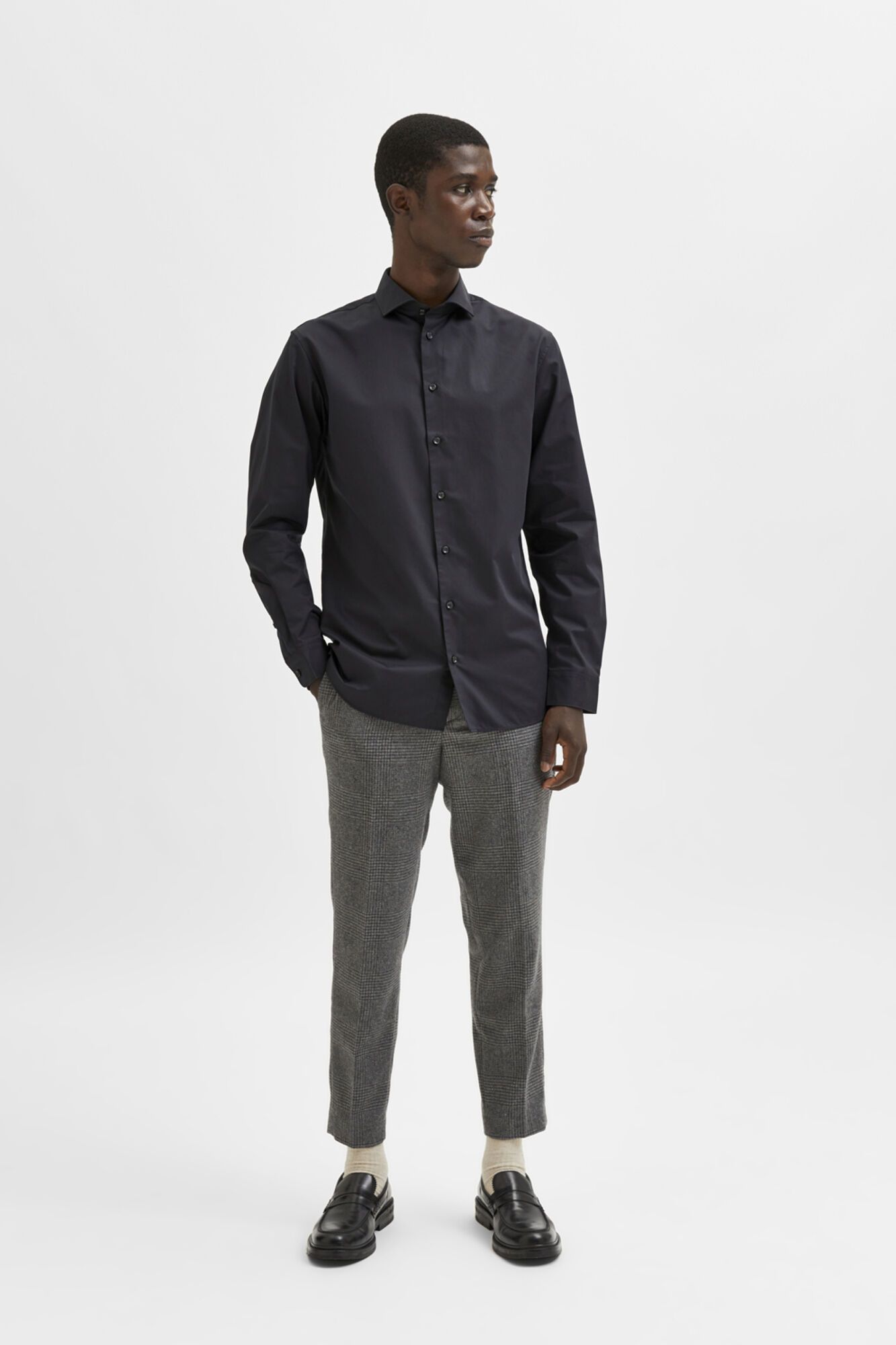 Selected Camisa de manga comprida 100% algod&atilde;o Preto