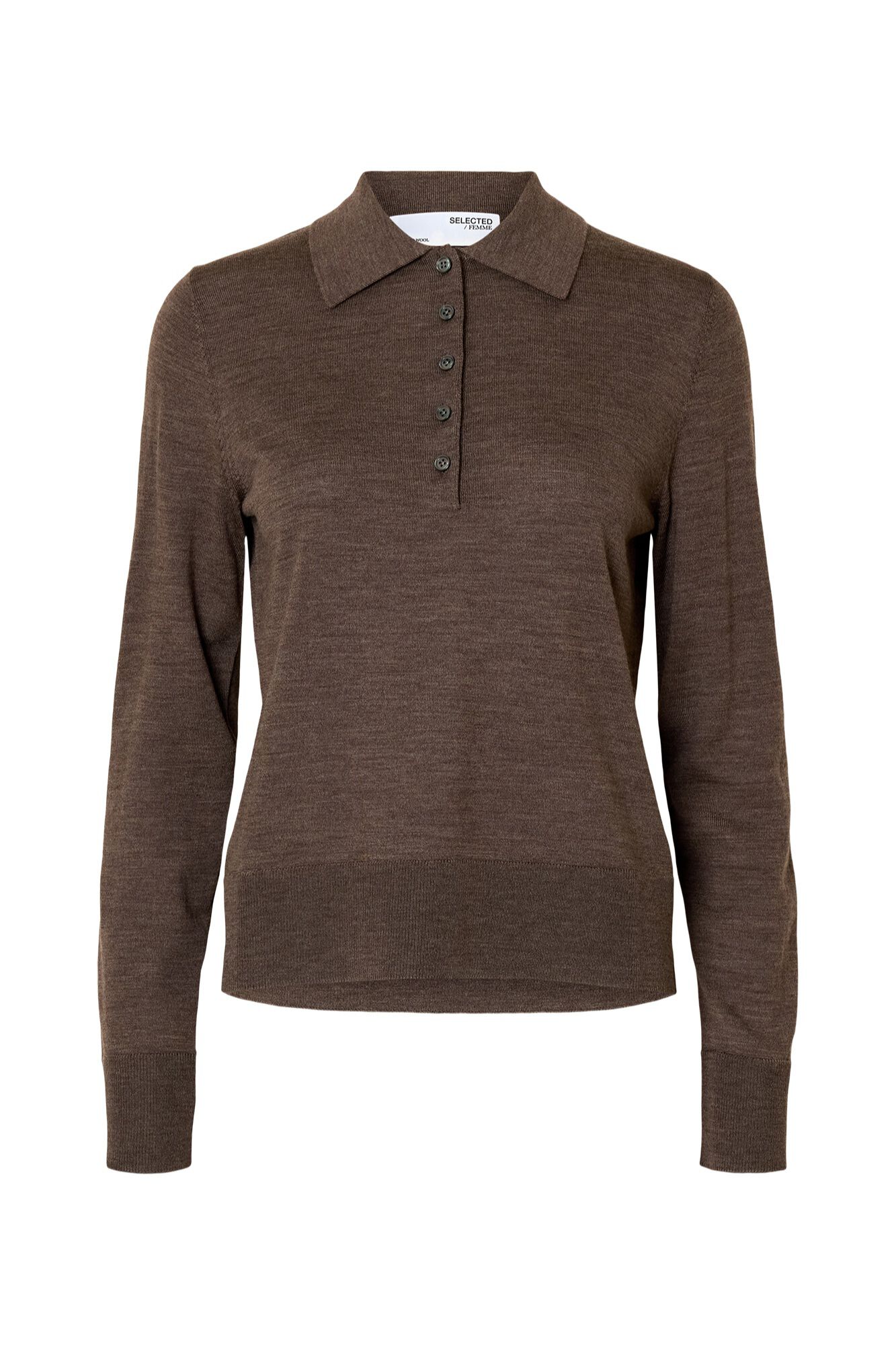 Selected Polo 100% l&atilde; merino Castanho