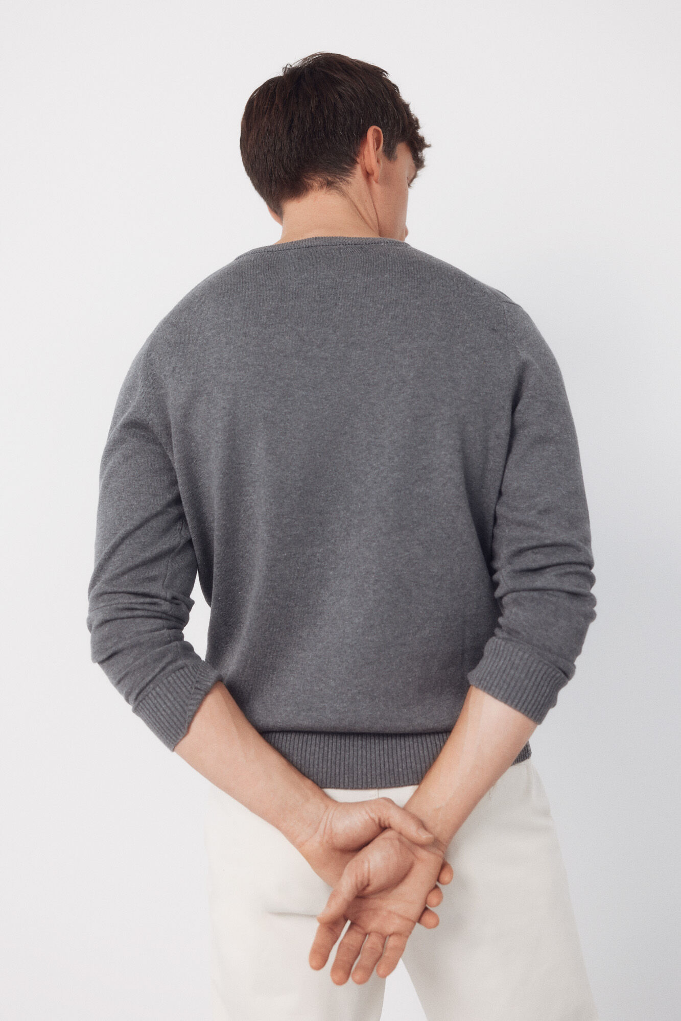Cortefiel Basic cotton knit round neck jersey-knit Grey